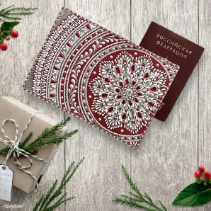 Обложка на паспорт из натуральной кожи "Снежные рубины"