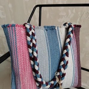 Сумка шопер из хлопковвых шнурков. Ручное ткачество.