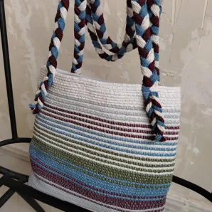 Сумка шопер тканая из хлопковых шнурков. Ручная работа.