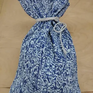 Декоративный мешочек с завязками "под гжель". Ручное ткачество.