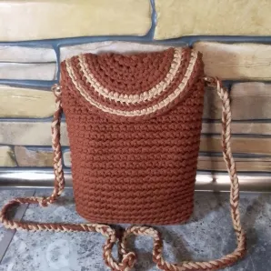 Сумочка через плечо вязаная крючком ручной работы цвет терракотовый Ессентуки