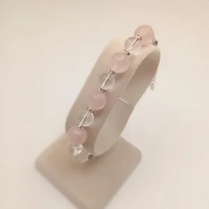 Браслет с розовым кварцем и горным хрусталем