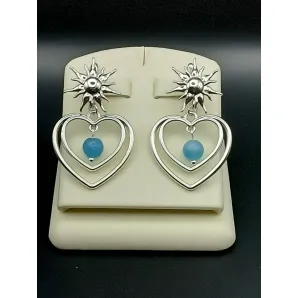 Серьги в форме сердца с аквамарином