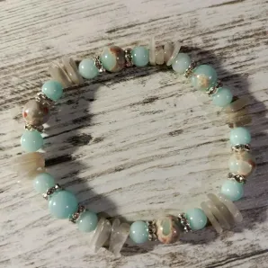 Браслет с варисцитом, аквамарином и лунным камнем