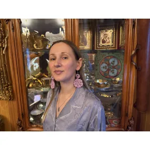 Сережки двух ярусные сиреневые