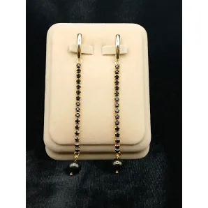 Серьги гагат на стразовой цепочке