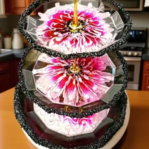 Фруктовница" Хризантема в черном" 3 яруса