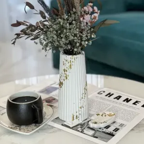 Ваза для сухоцветов декоративная гипсовая поталь "золото"