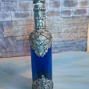 Бутылка декоративная "Синяя бутылка в старом серебре"