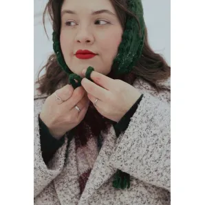 Повязка ручной работы, женская на ушки вязаная крючком "Теплая зелень 2"