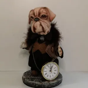 Интерьерная авторская кукла собака с часами