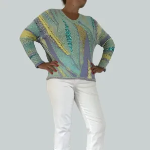 Кашемировый пуловер в технике фриформ "Мята"