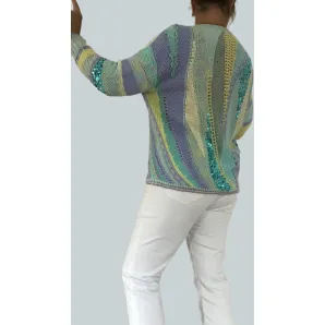 Кашемировый пуловер в технике фриформ "Мята"