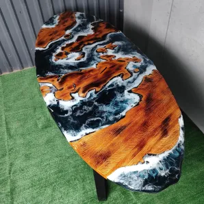 Стол овальный из массива дуба и эпоксидной смолы река