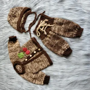 Вязаный комплект из шерсти альпака для новорожденного р.56-62