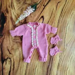 Вязаный комбинезон для новорожденного из 100% шерсти мериноса 50-56 р