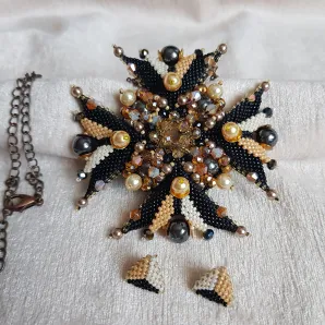 Брошь-орден-подвеска и Серьги "Гематит"