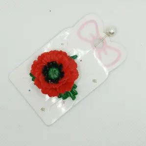 Брошь игла Красный мак ручной работы из полимерной глины