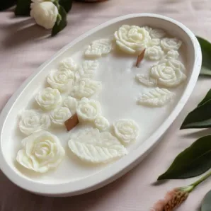 Интерьерная свеча с цветами из соевого воска