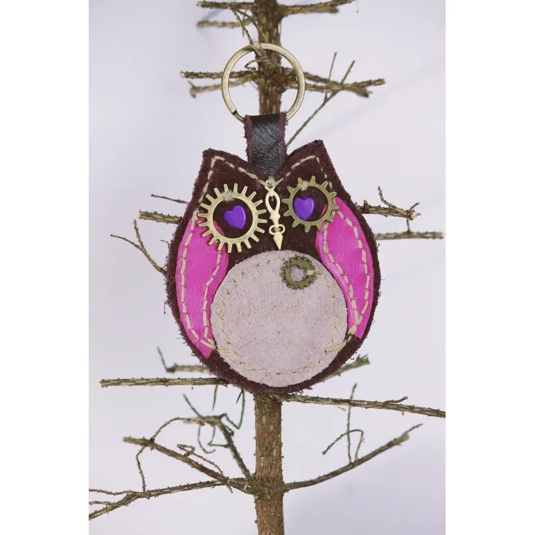 Брелок "Влюбленная сова" натуральная кожа, ручная работа