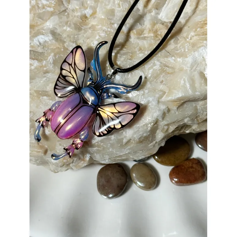 Кулон -Подвеска жук Розово голубой