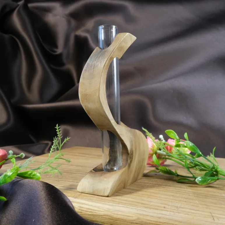 Ваза для цветов и сухоцветов из дерева с колбой