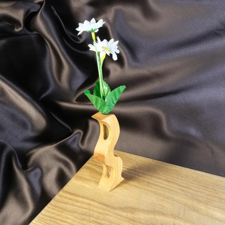 Ваза для цветов и сухоцветов деревянная с колбой