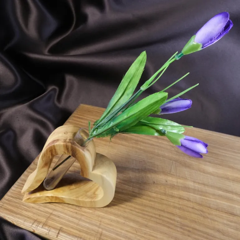 Ваза для цветов и сухоцветов из дерева | сердце | C колбой