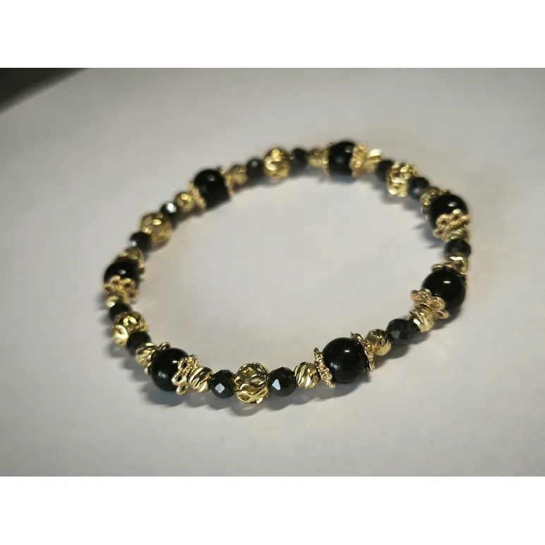 Браслет из черного агата и циркона