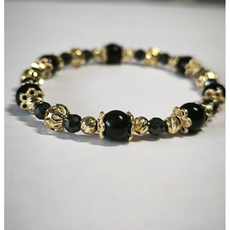 Браслет из черного агата и циркона