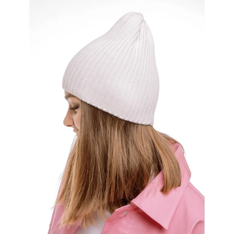 Шапка бини лапша в рубчик вязаная