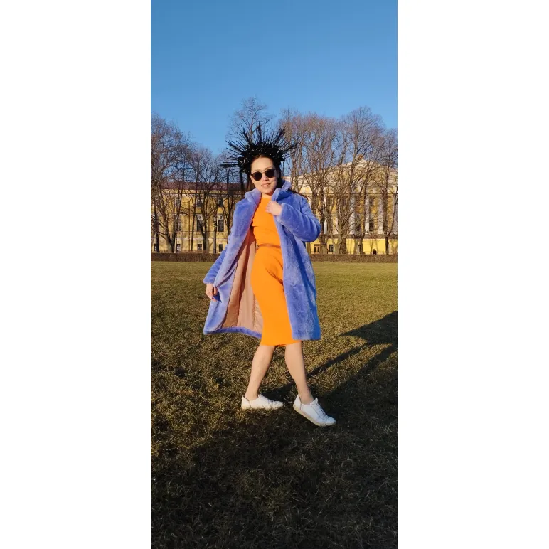 Шуба женская из Эко меха — искусственный мех фиолетовый й