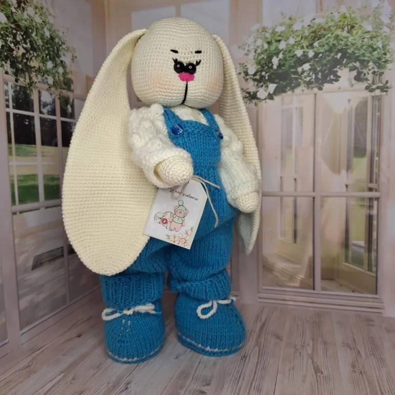 Игрушка — Заяц белый в стиле Тильда 38 см.