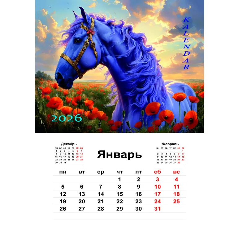 КАЛЕНДАРЬ ПЕРЕКИДНОЙ 2026Г ЛОШАДИ Календарь перекидной 2026г лошади