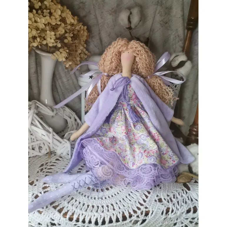 Кукла тильда Лидия в сиреневом пальто. Текстильные куклы ручной работы