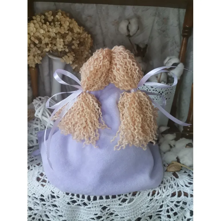 Кукла тильда Лидия в сиреневом пальто. Текстильные куклы ручной работы