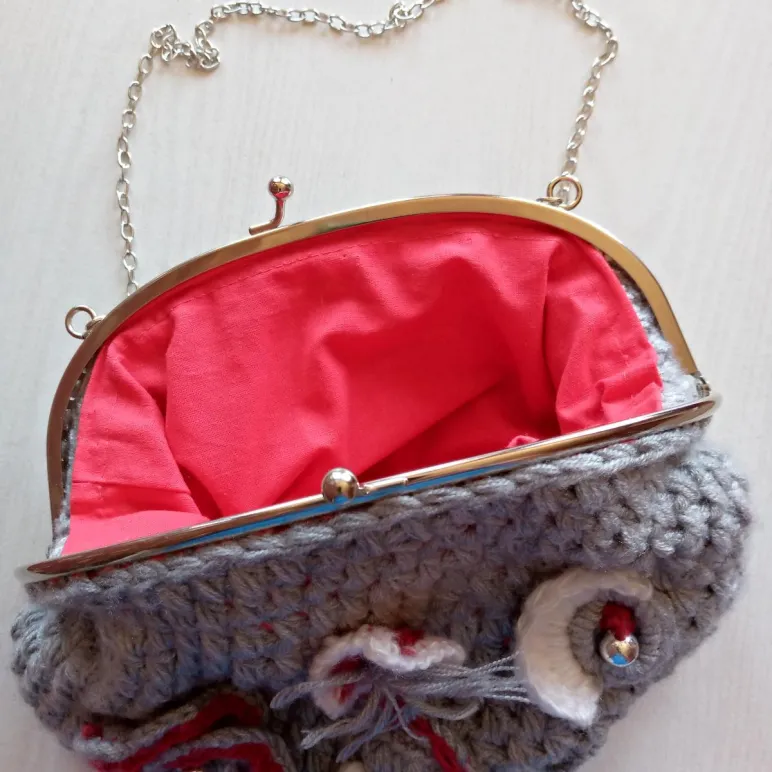 Сумка вязанная ридикюль (серая)