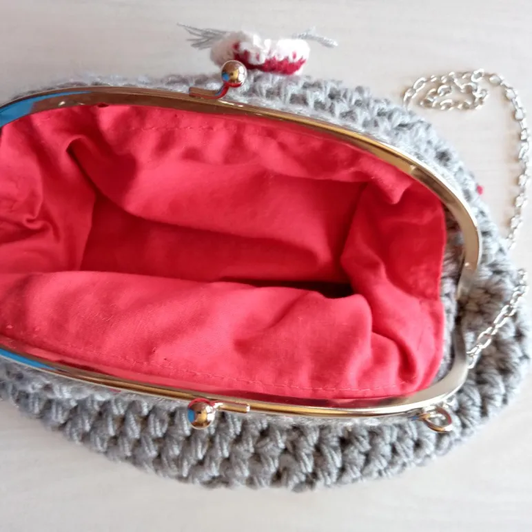 Сумка вязанная ридикюль (серая)