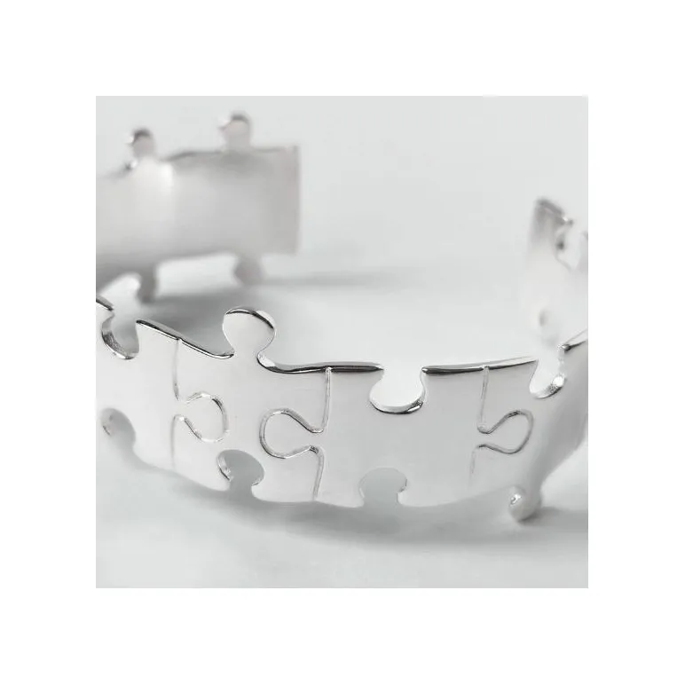 Браслет - кафф жесткий из серебра "Пазлы"