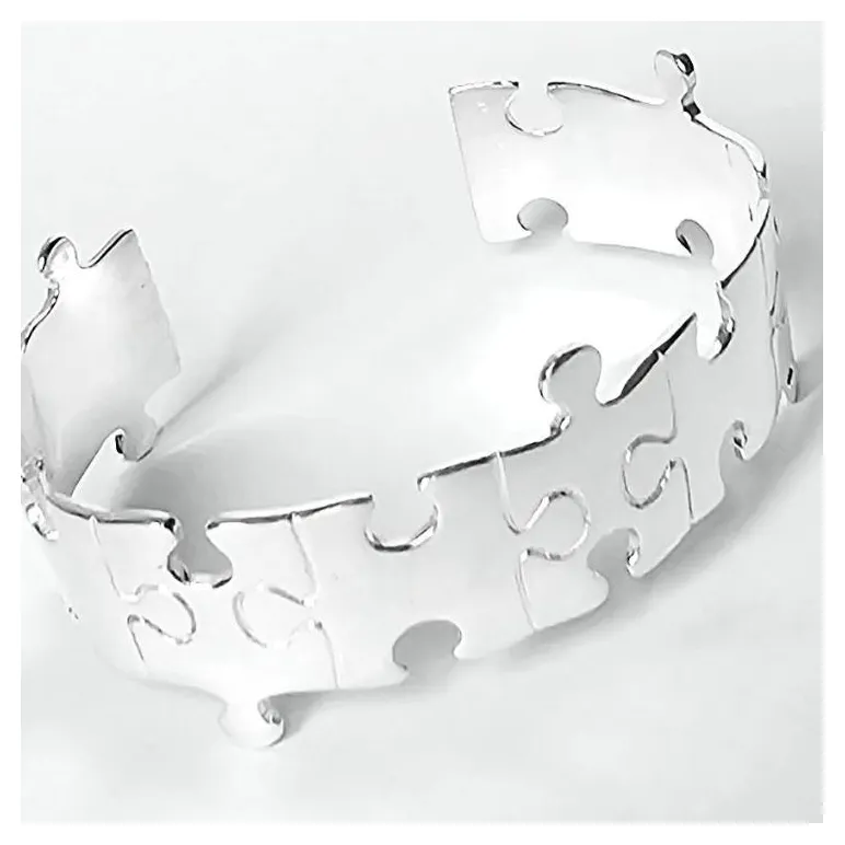 Браслет - кафф жесткий из серебра "Пазлы"