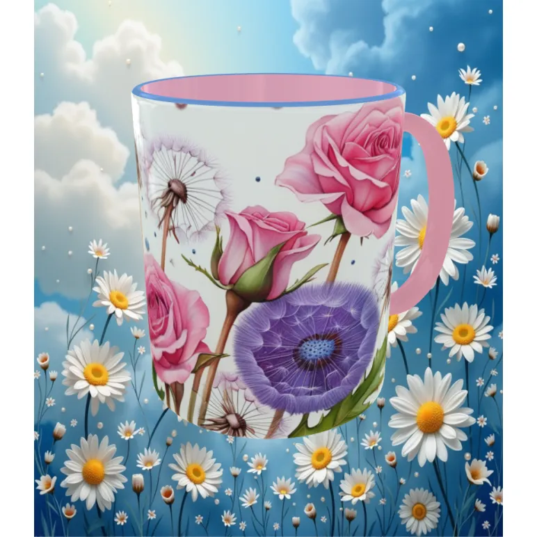 кружка розы, одуванчики