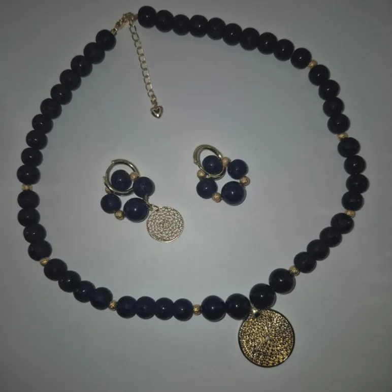 Чокер и серьги из матового чёрного агата