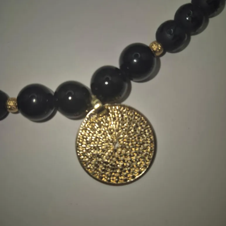 Чокер и серьги из матового чёрного агата