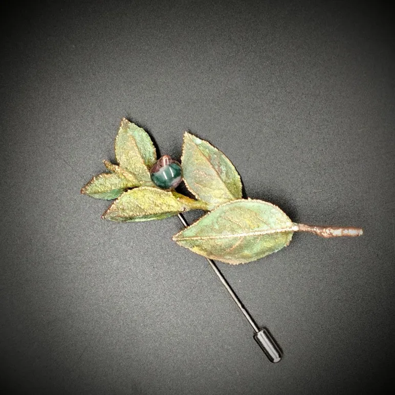 Брошь - игла. Медь, бусина яшма гальванопластика