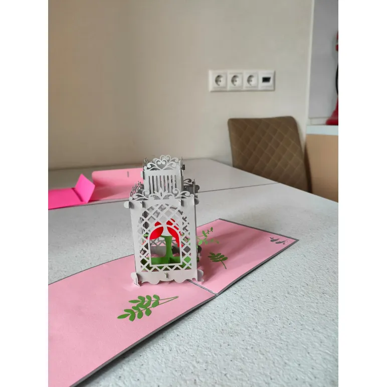 Поздравительная POP-UP открытка "Птички в клетке"