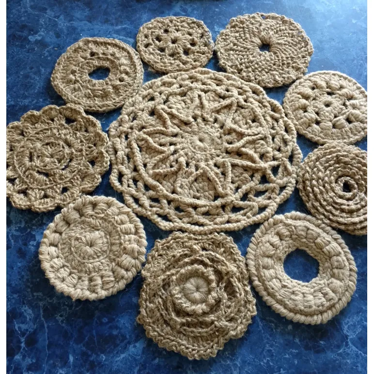 Коврик из джута "Солнышко", 50х50 — ручная работа