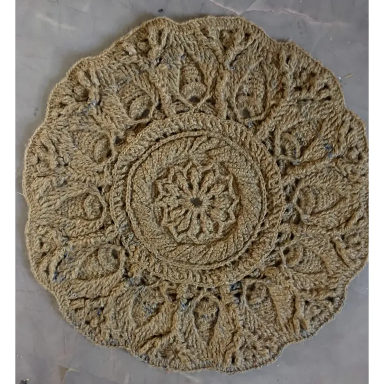 Коврик "Цветочный" из джута, 60х60 — ручная работа