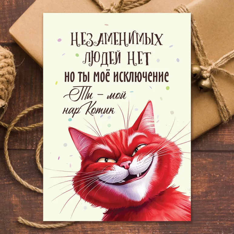 открытка парню, девушке прикольная с котом