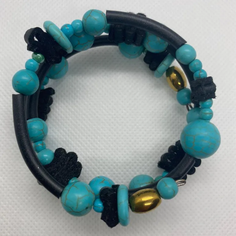 Колье Мемори на проволоке и браслет, бусины Бирюза