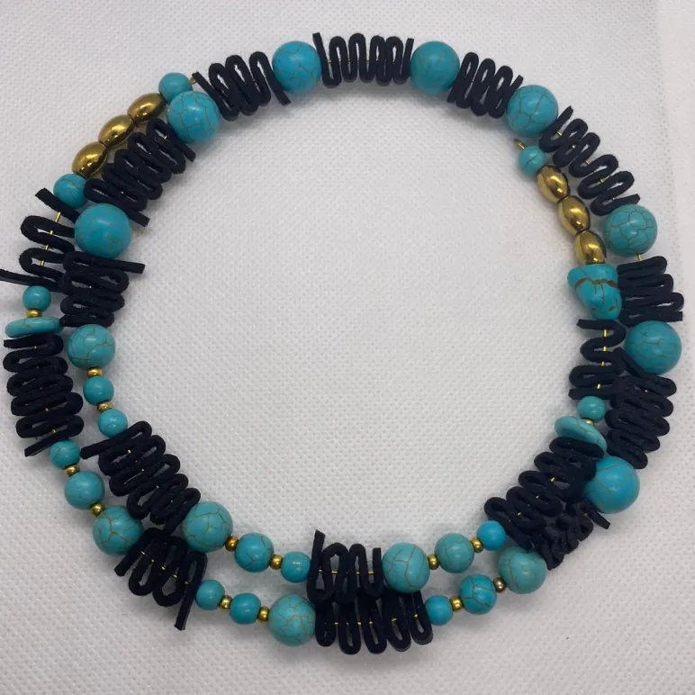 Колье Мемори на проволоке и браслет, бусины Бирюза